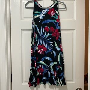 Tommy Bahama Spa Dress Womens M Midnight Orchid‎ High-Neck Flounce UPF50 Pockets